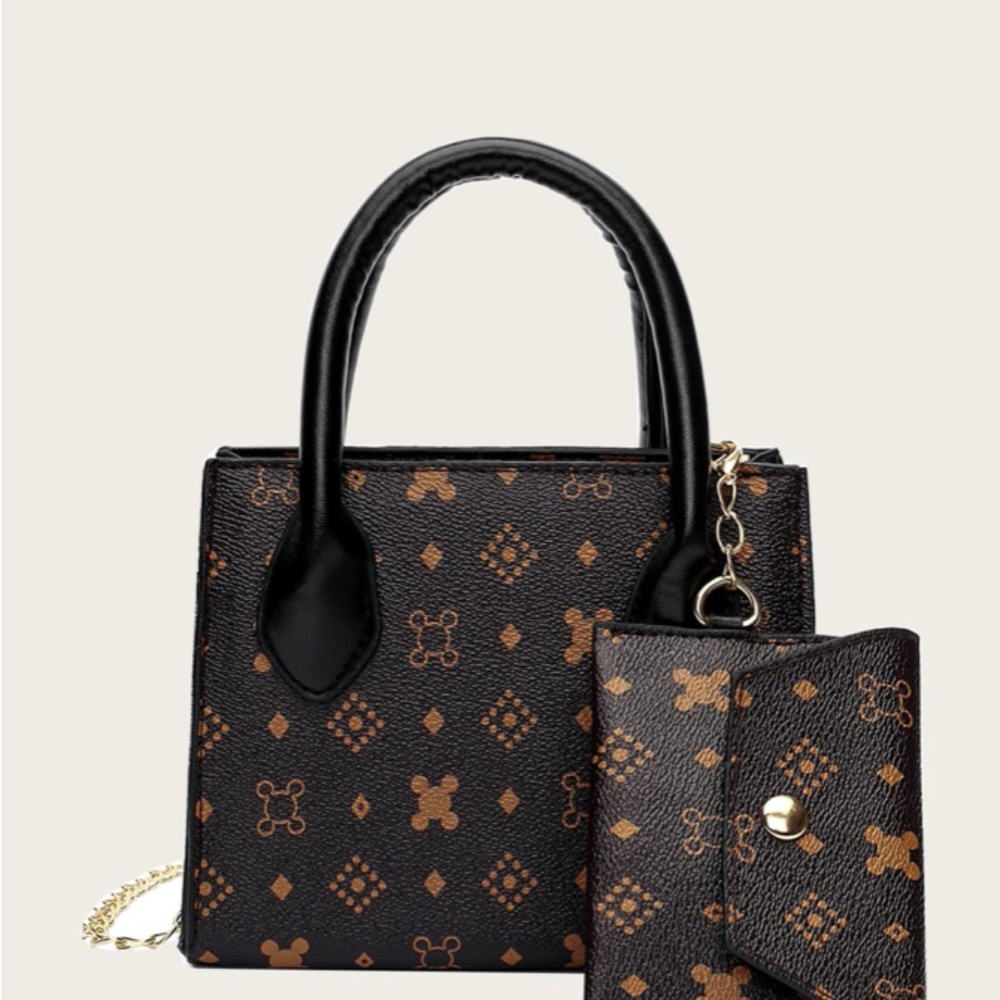 Geometric Print Satchel Bag With Crossbody Bag
